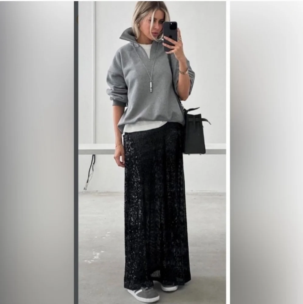ZARA SEQUIN MIDI SKIRT size XS Black - Picture 5 of 13